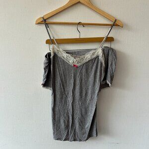 Victorias Secret Pajama Set Womens Large Gray Lace Trimmed Shorts Cami Sexy Cute